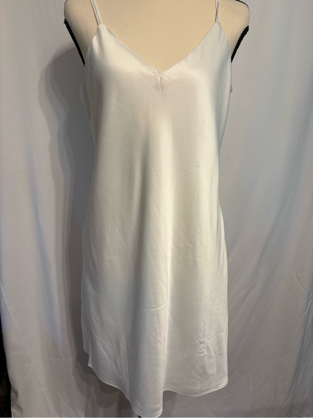 Le Rose Elegant White Satin Slip Dress Chemise with Adjustable Straps